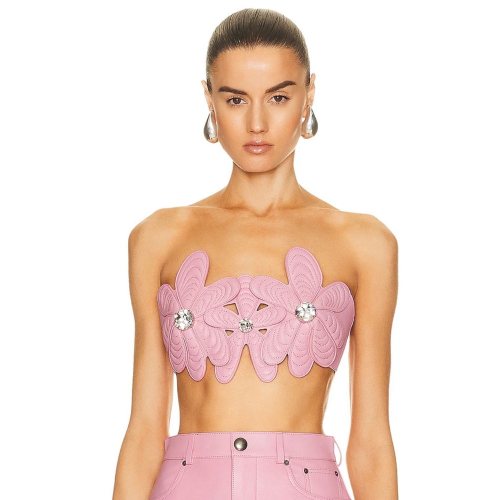 Area Floral Embellished Leather Bandeau
